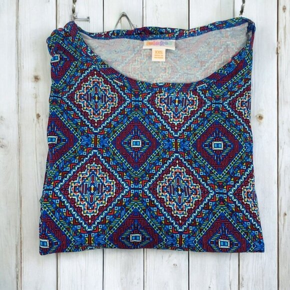 Lularoe Irma Half Sleeve Tunic High Low Polyester Blend Sz XXS Blue Red Diamond - Picture 4 of 7